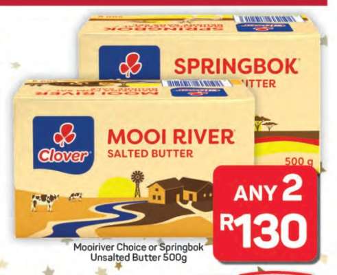 Mooiriver Choice or Springbok Unsalted Butter 500g