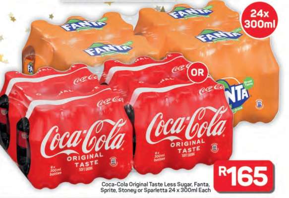 Coca-Cola Original Taste Less Sugar, Fanta, Sprite, Stoney or Sparletta