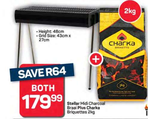 Stellar Midi Charcoal Braai Plus Charka Briquettes 2kg