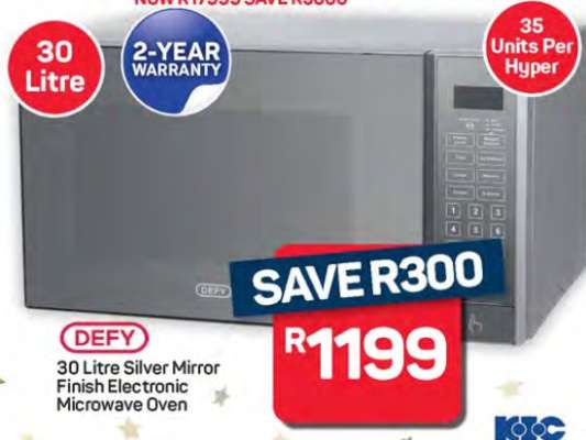 DEFY 30 Litre Silver Mirror Finish Electronic Microwave Oven