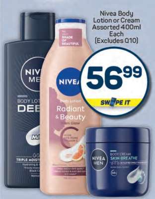 Nivea Body Lotion or Cream Assorted 400ml Each (Excludes Q10)