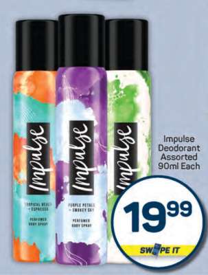 Impulse Deodorant Assorted 90ml Each