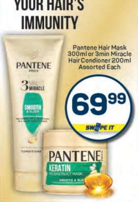 Pantene Hair Mask 300ml or 3min Miracle Hair Conditioner 200ml Assorted Each