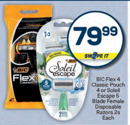 BIC Flex 4 Classic Pouch 4 or Soleil Escape 5 Blade Female Disposable Razors 2s Each