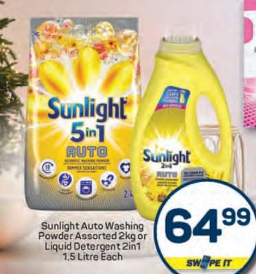 Sunlight Auto Washing Powder Assorted 2kg or Liquid Detergent 2in1 1.5 Litre Each