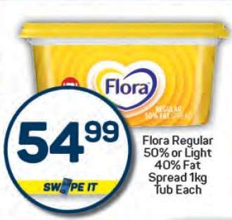 Flora Regular 50% or Light 40% Fat Spread 1kg Tub Each