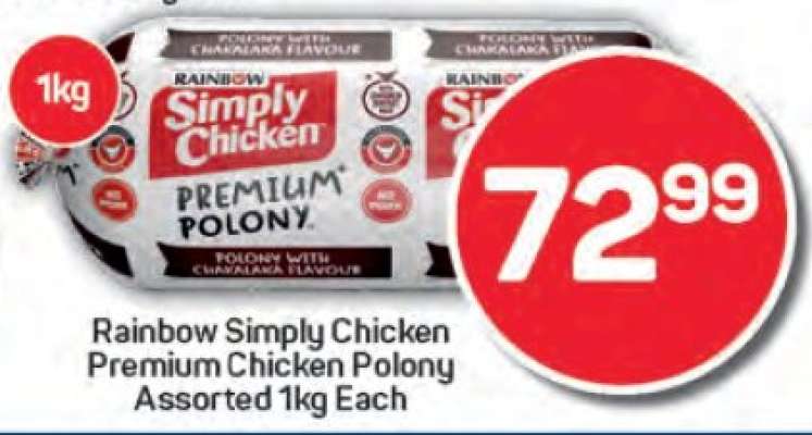 Rainbow Simply Chicken Premium Chicken Polony Assorted 1kg Each