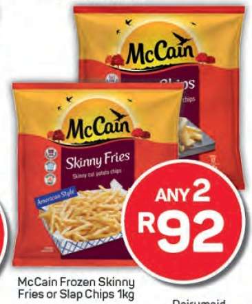 McCain Frozen Skinny Fries or Slap Chips 1kg