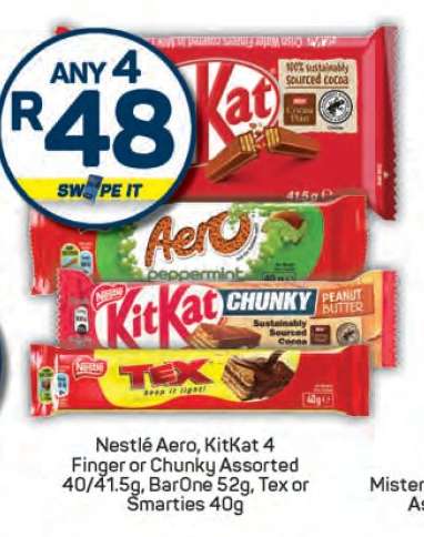 Nestlé Aero, KitKat 4 Finger or Chunky Assorted 40/41.5g, BarOne 52g, Tex or Smarties 40g