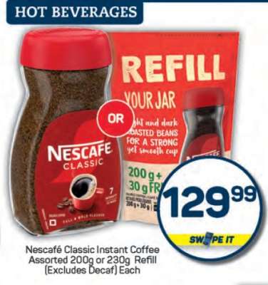 Nescafe Classic Instant Coffee Assorted 200g or 230g Refill