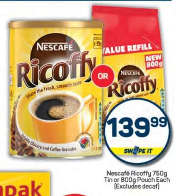 Nescafé Ricoffy 750g Tin or 800g Pouch Each