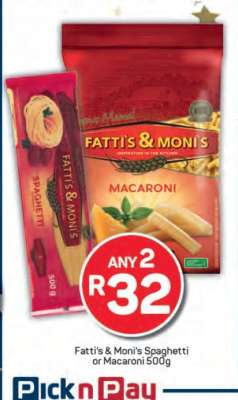 Fatti's & Moni's Spaghetti or Macaroni 500g