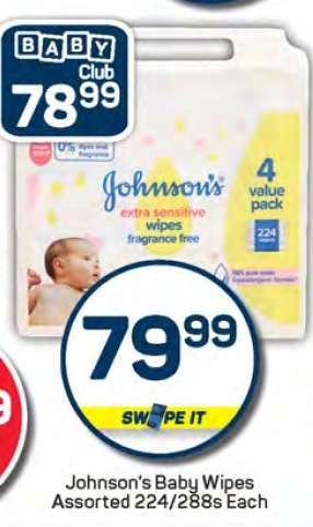 Johnson's Baby Wipes Assorted 224/288s Each