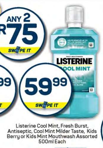 Listerine Cool Mint, Fresh Burst, Antiseptic, Cool Mint Milder Taste, Kids Berry or Kids Mint Mouthwash Assorted 500ml Each