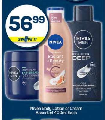 Nivea Body Lotion or Cream Assorted 400ml Each