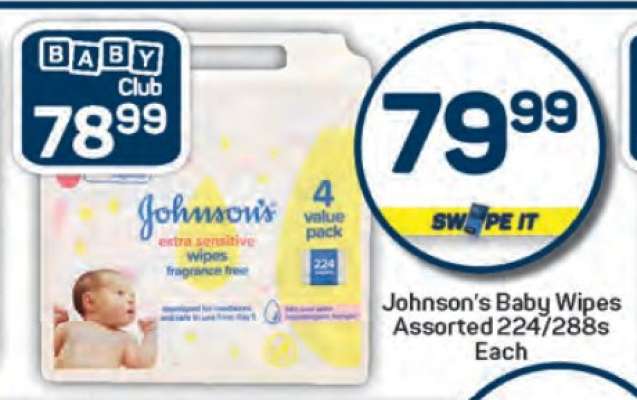 Johnson’s Baby Wipes Assorted 224/288s