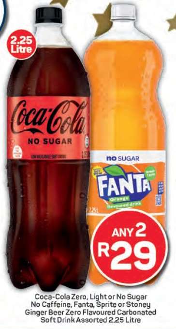 Coca-Cola Zero, Light or No Sugar / Fanta, Sprite or Stoney Ginger Beer Zero