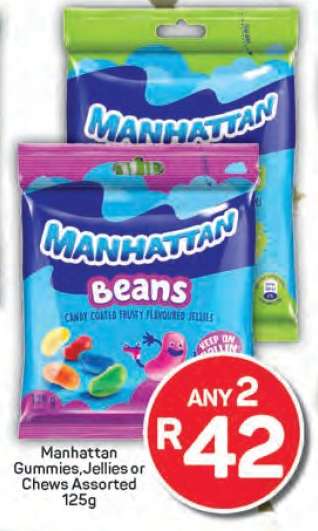 Manhattan Gummies, Jellies or Chews Assorted 125g