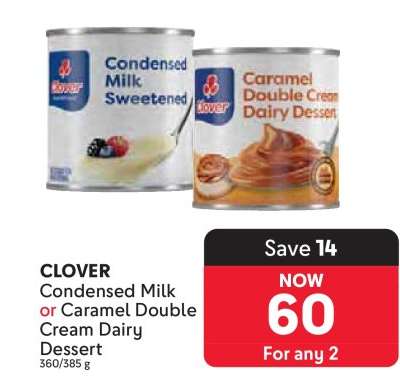 Clover Condensed Milk or Caramel Double Cream Dairy Dessert