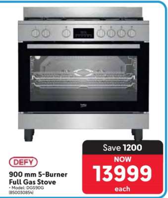 DEFY 900 mm 5-Burner Full Gas Stove