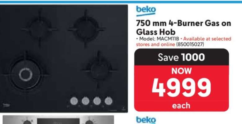 750 mm 4-Burner Gas on Glass Hob