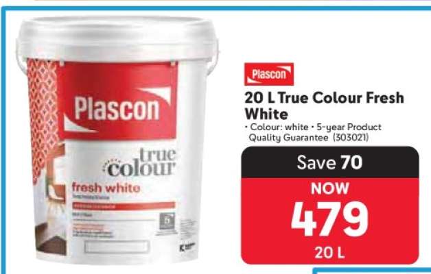 Plascon 20 L True Colour Fresh White