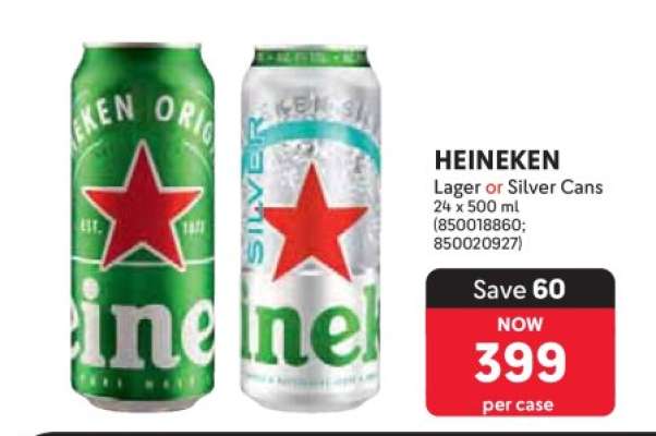 Heineken Lager or Silver Cans
