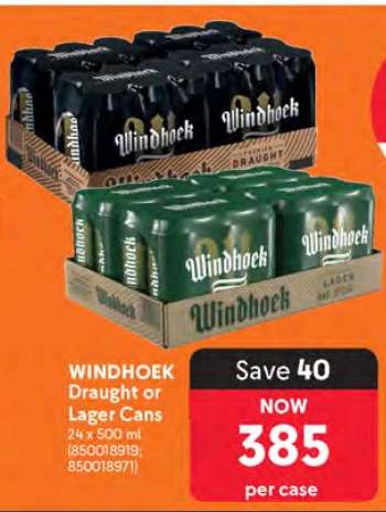 WINDHOEK Draught or Lager Cans