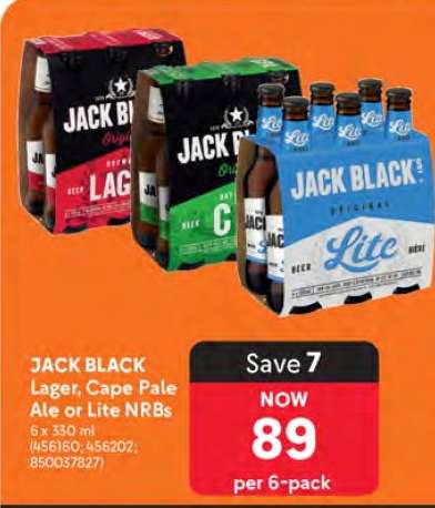 JACK BLACK Lager, Cape Pale Ale or Lite NRBs