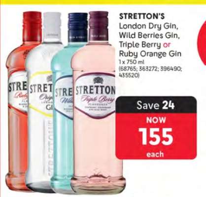 STRETTON'S London Dry Gin, Wild Berries Gin, Triple Berry or Ruby Orange Gin