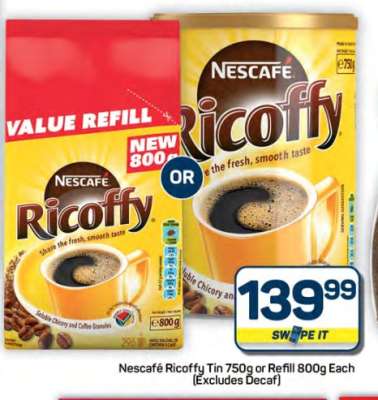 Nescafé Ricoffy Tin 750g or Refill 800g