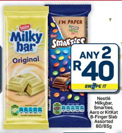 Nestlé Milkybar, Smarties, Aero or KitKat