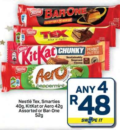 Nestlé Tex, Smarties, KitKat, Aero, Bar-One