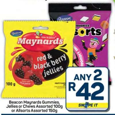 Beacon Maynards Gummies, Jellies or Chews Assorted 100g or Allsorts Assorted 150g