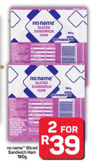 no name™ Sliced Sandwich Ham 180g