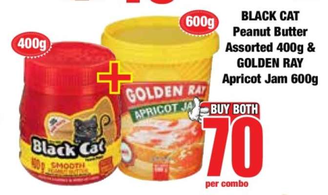 BLACK CAT Peanut Butter Assorted 400g & GOLDEN RAY Apricot Jam 600g