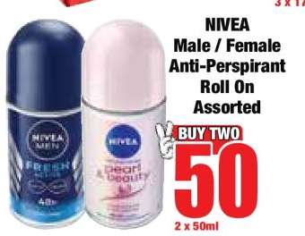 NIVEA Male / Female Anti-Perspirant Roll On Assorted