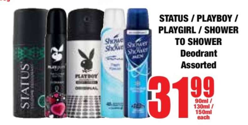 STATUS / PLAYBOY / PLAYGIRL / SHOWER TO SHOWER Deodrant Assorted