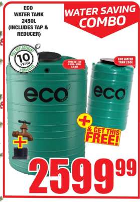 ECO WATER TANK 2450L (INCLUDES TAP & REDUCER)