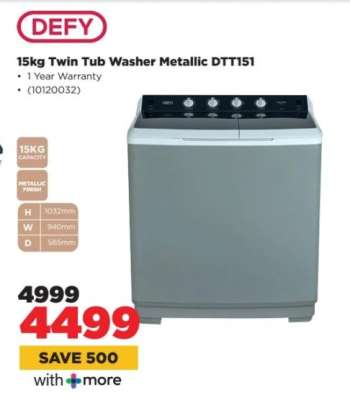 Defy 15Kg Twin Tub Washer Metallic DTT151