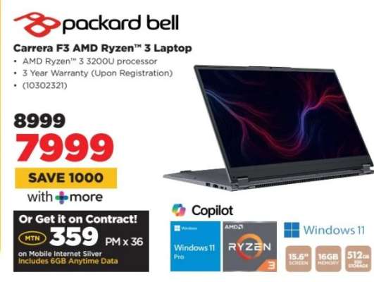 Packard Bell Carrera F3 AMD Ryzen 3 Laptop