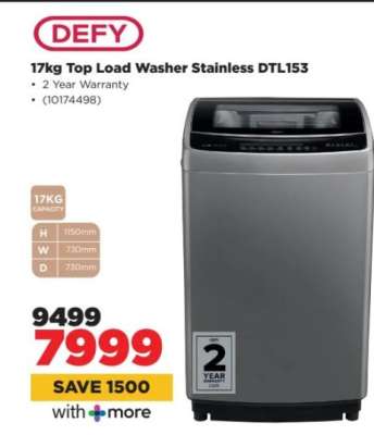 Defy 17kg Top Load Washer Stainless DTL153