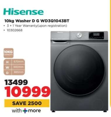 Hisense 10kg Washer D G WD3Q1043BT