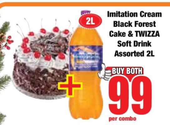 Imitation Cream Black Forest Cake & TWIZZA Soft Drink Assorted 2L