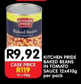 KITCHEN PRIDE BAKED BEANS IN TOMATO SAUCE 12x410g per pack
