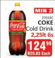 Coke Cold Drink 2,25lt 6s