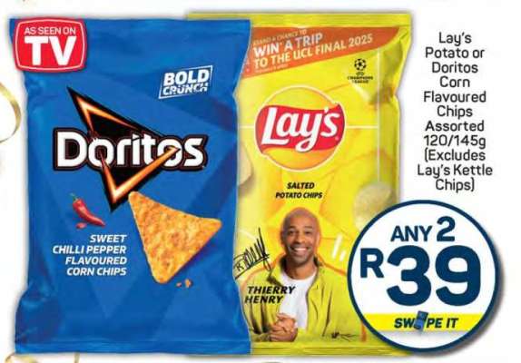 Lay's Potato or Doritos Corn Flavoured Chips Assorted 120/145g