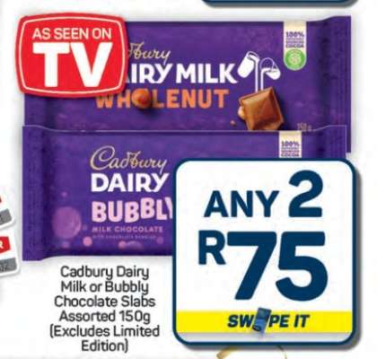Cadbury Dairy Milk or Bubbly Chocolate Slabs