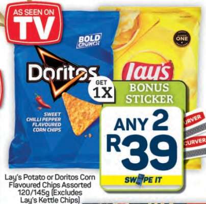 Lay's Potato or Doritos Corn Flavoured Chips Assorted