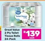Great Value 2 Ply Toilet Tissue Rolls 24-Pack